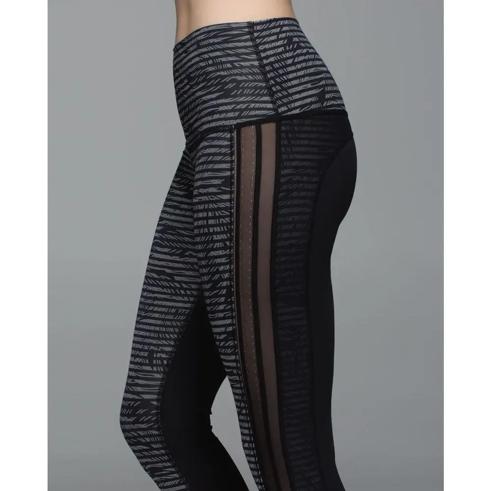 Lululemon Athletica‎ Wunder Under Pant Luxtreme Roll Down Stripe Yoga Black 4 6